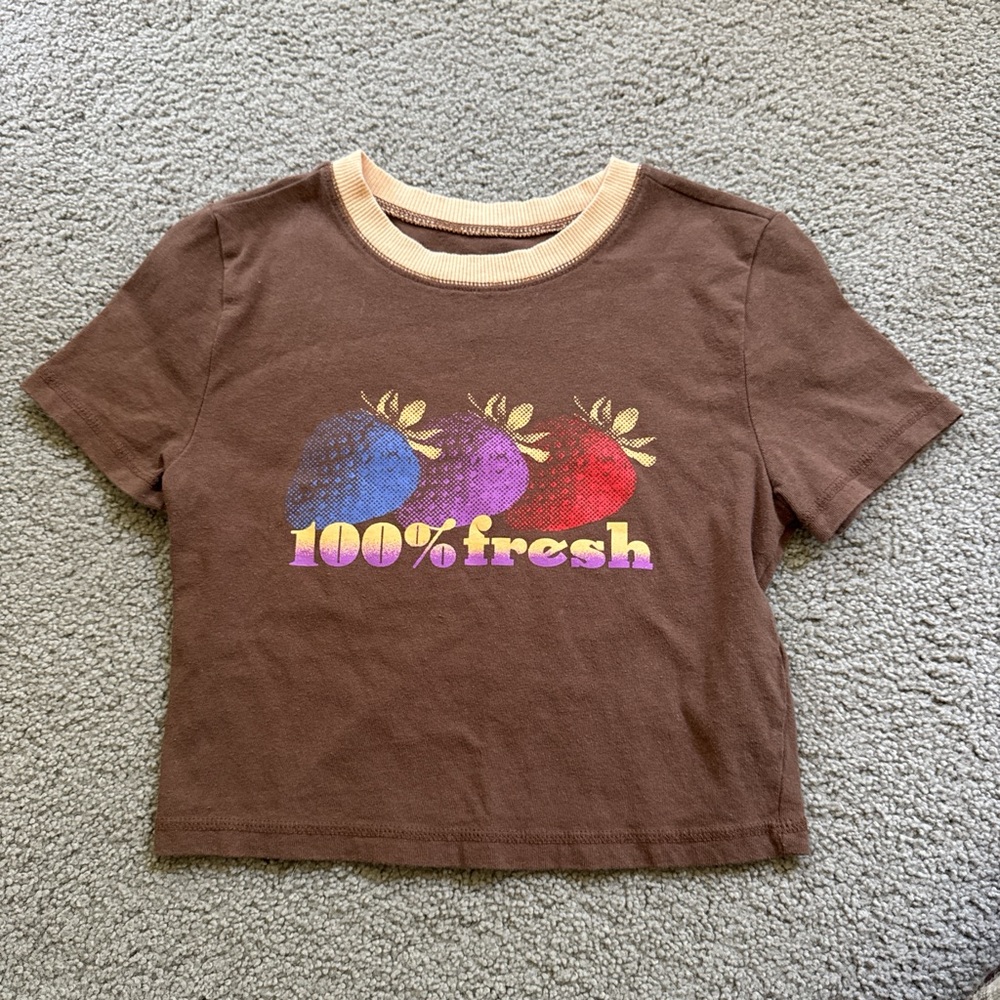 Urban Outfitters Brown Womens Tee with Colorful Strawberry Design